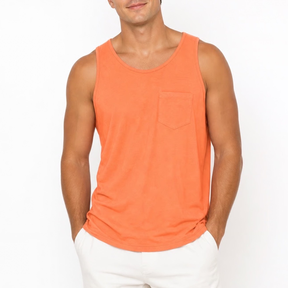 H&M Divided Mens Orange Cotton Tank Top Scoop Neck Pocket Basic Size M
